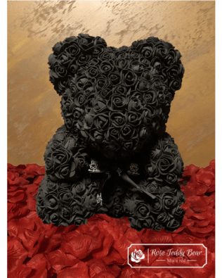 Czarny Miś z Róż (Pudełko Prezentowe + Płatki Róż)